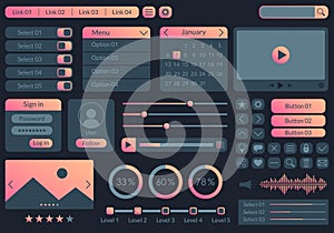 Ui kit design for app, web and mobile. Website interface template with buttons, icons, menu forms. Vector illustration